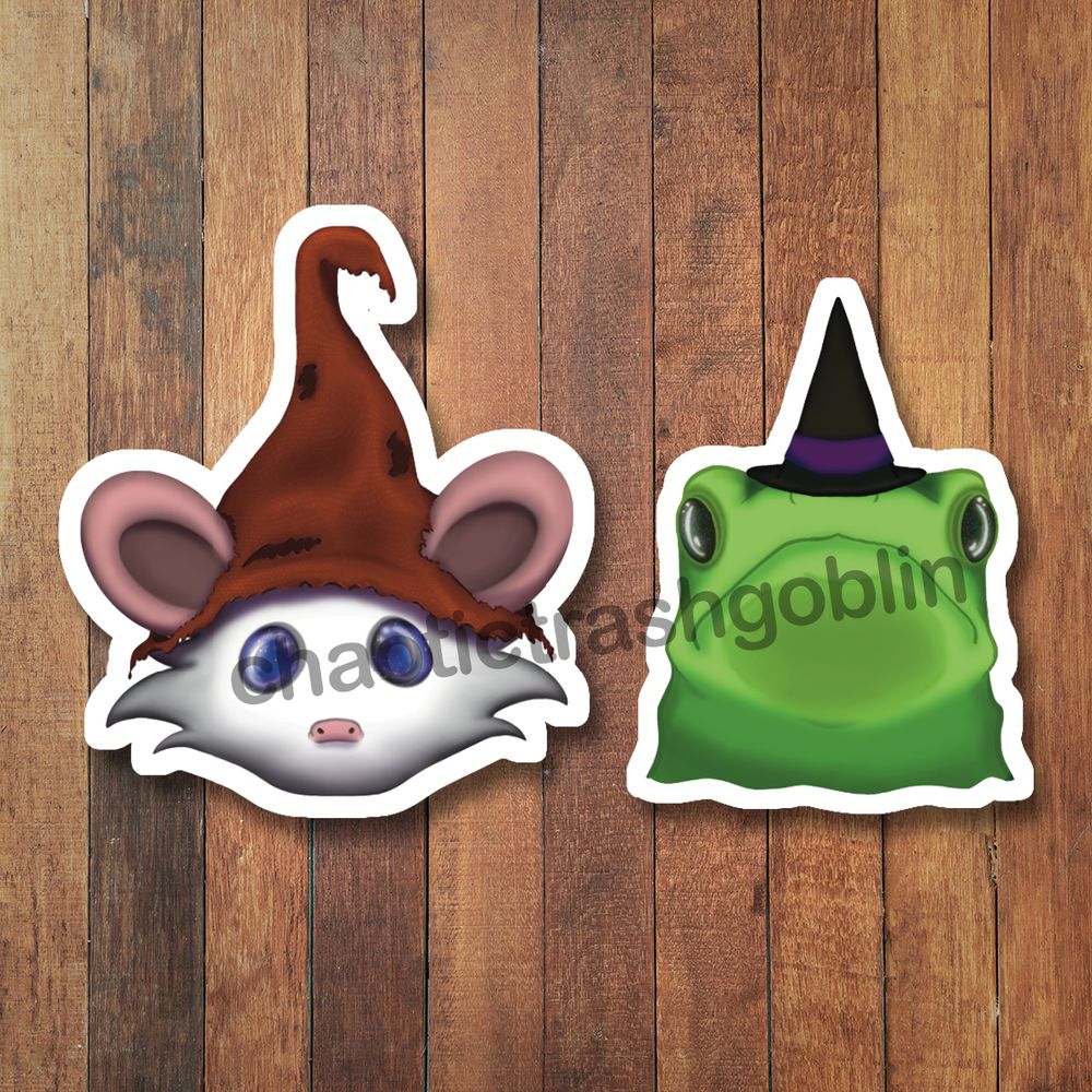 Opossum and Frog with lil Hats
